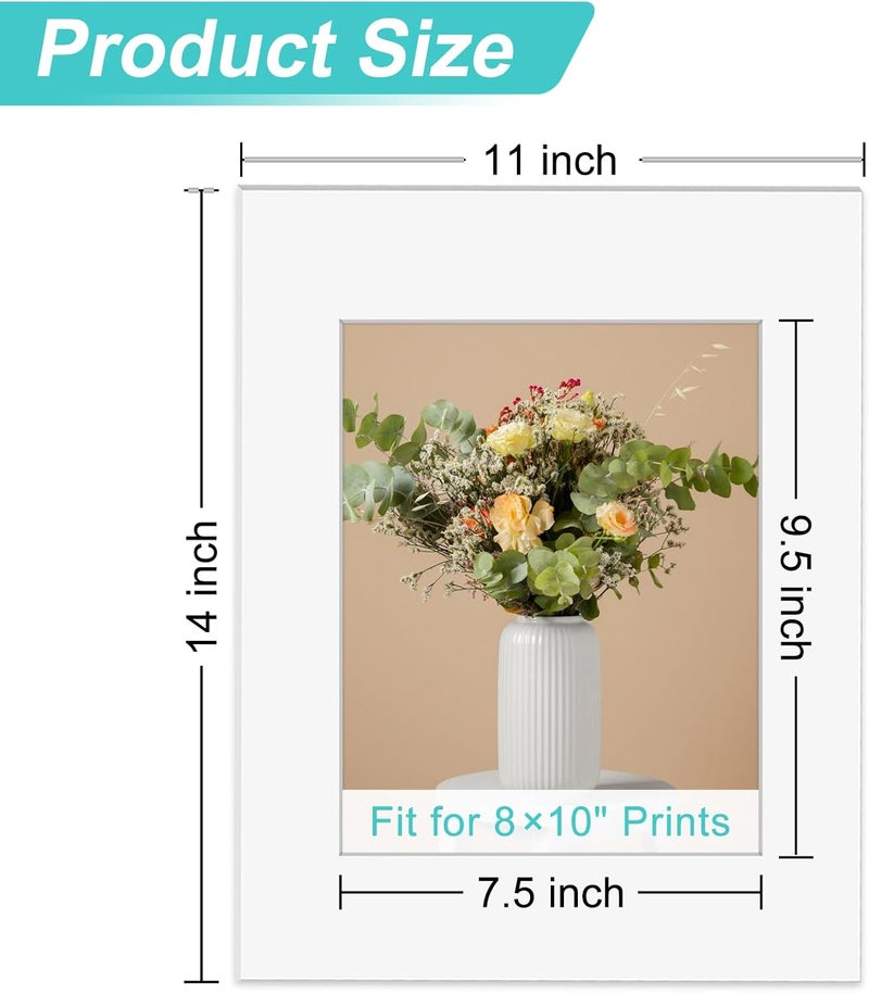 Phinus Store 8 Pack Picture Mats for Frames, Acid Free 11x14 Matted to 8x10, Picture Frame Mats for Pictures, Watercolor, Artwork and Prints (White) - Image 2